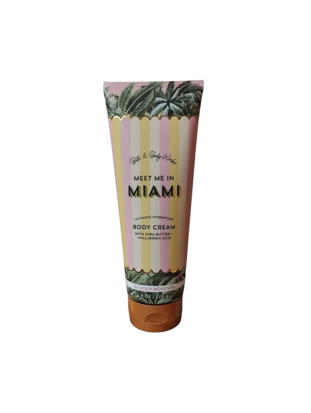 Meet Me In Miami Pastel Pink and Yellow Striped Body Cream Tube